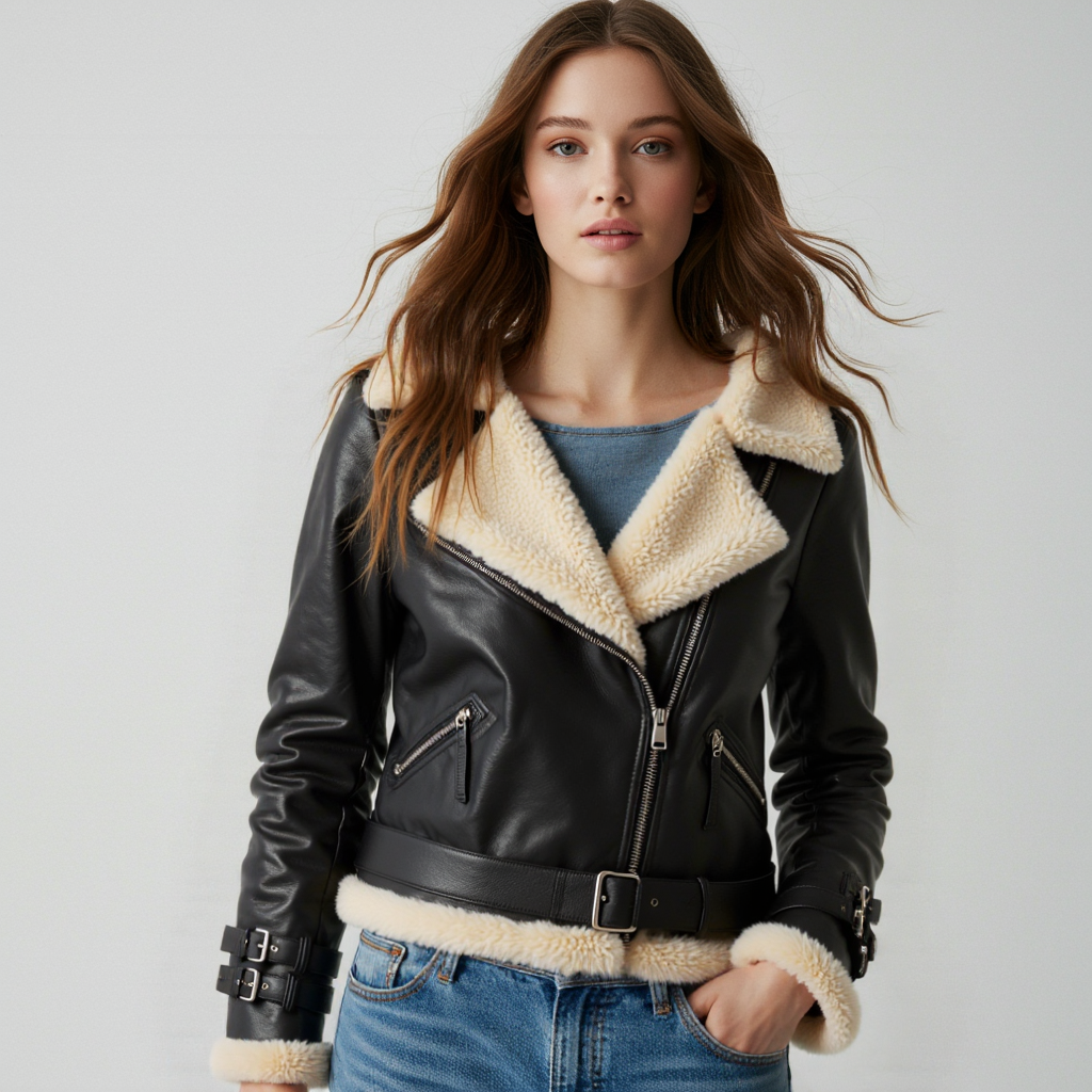 Alison Leather Aviator Lambskin Jacket for Women-Regular Fit