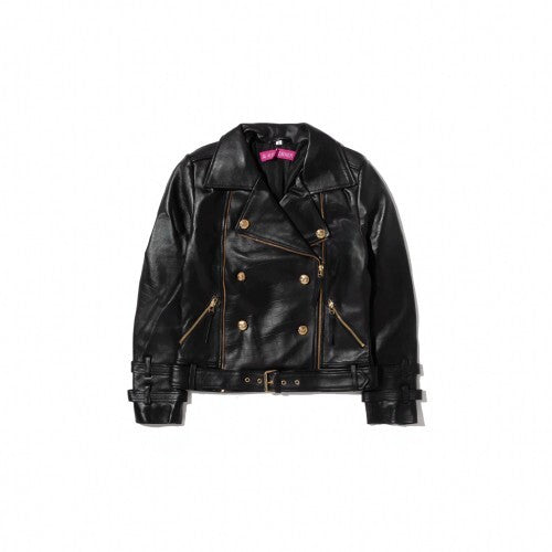 Black Buttoned Leather Jacket for Women with Long Sleeves – Regular Fit