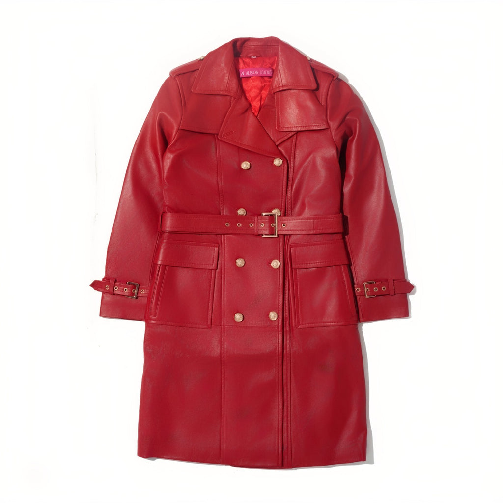 Alison Leather Lambskin Women’s Trench Coat-Regular Fit
