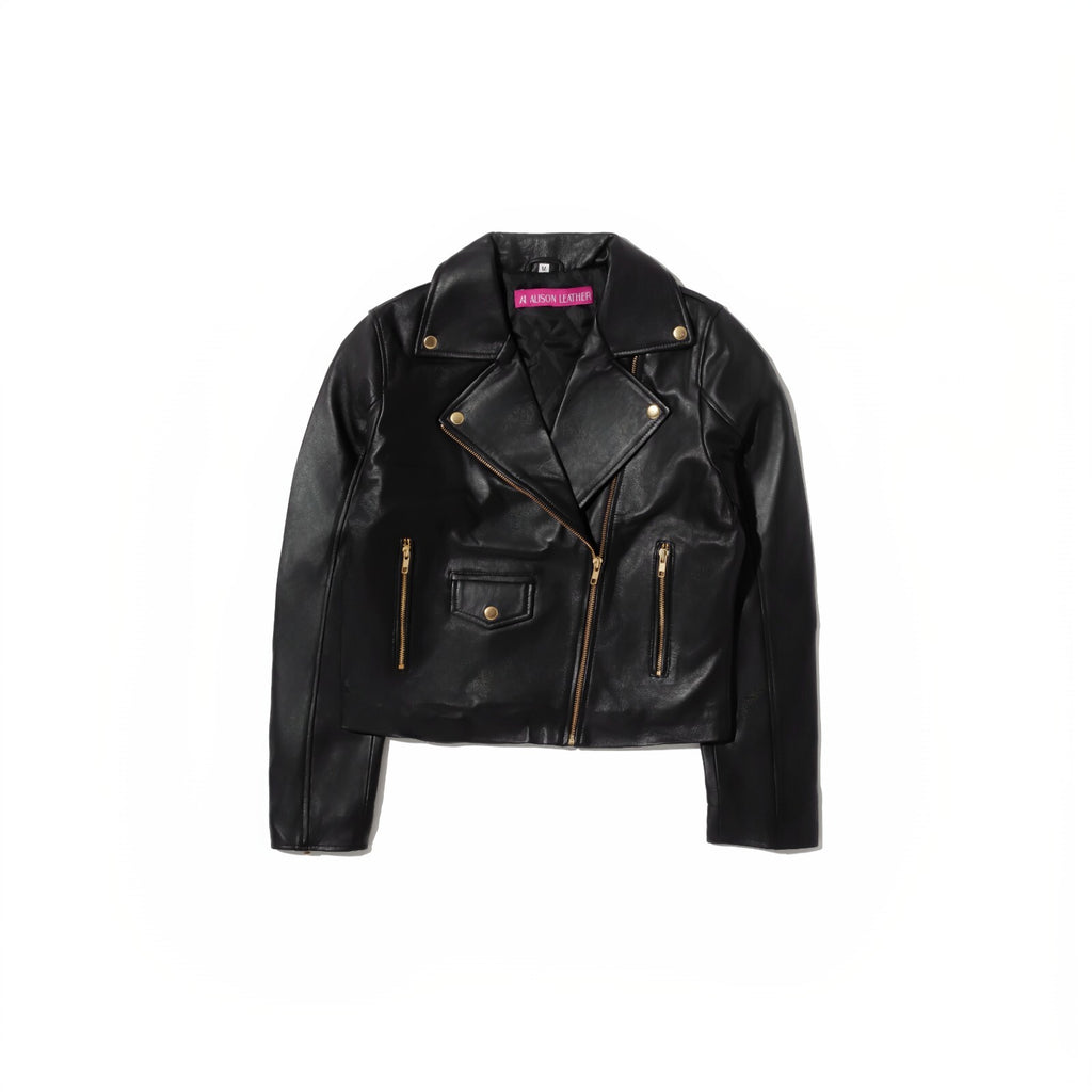 Alison Leather Lambskin Black Biker Jacket – Regular Fit